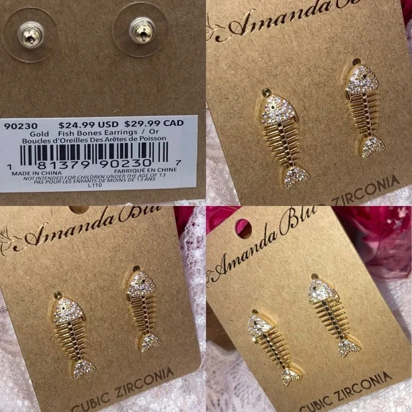 18kt Gold Fish Bone Dangly Earrings - Picture 3 of 6